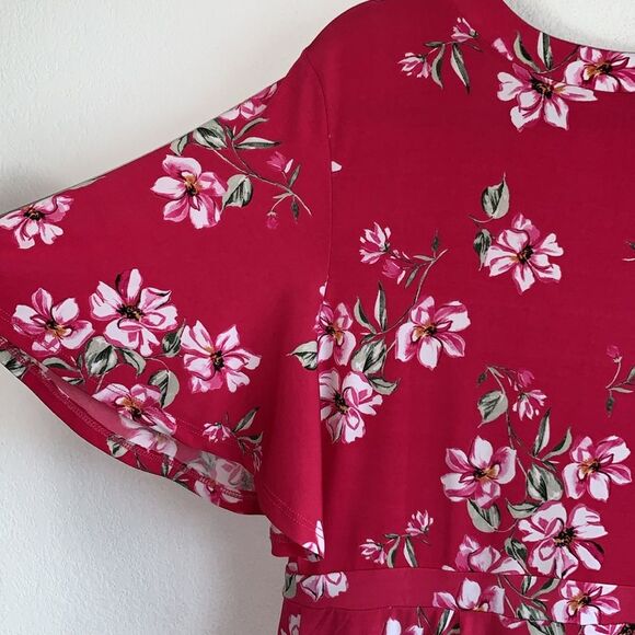 Torrid Studio Knit Pink Floral Faux Wrap Butterfly Flutter Sleeve Dress Plus 1 - Picture 8 of 10